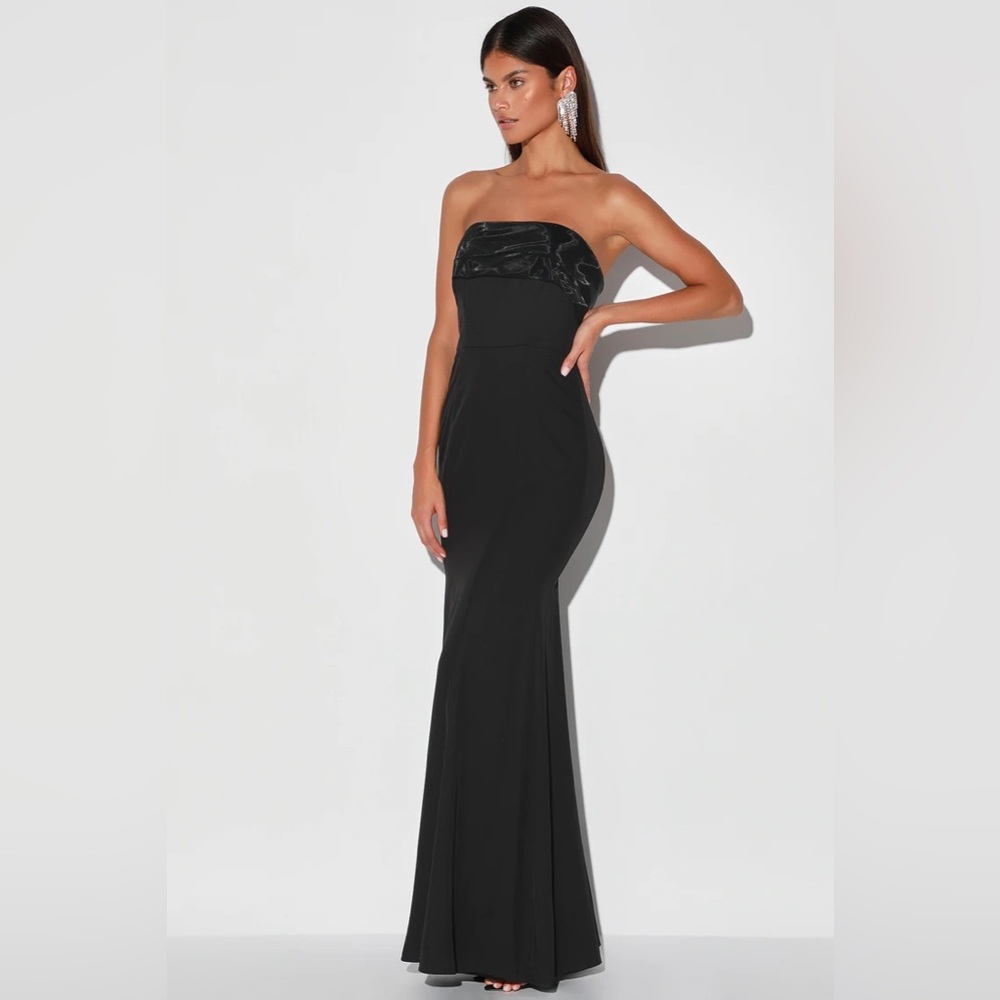 Lulus Brilliantly Bold Black Strapless Mermaid Maxi Dress